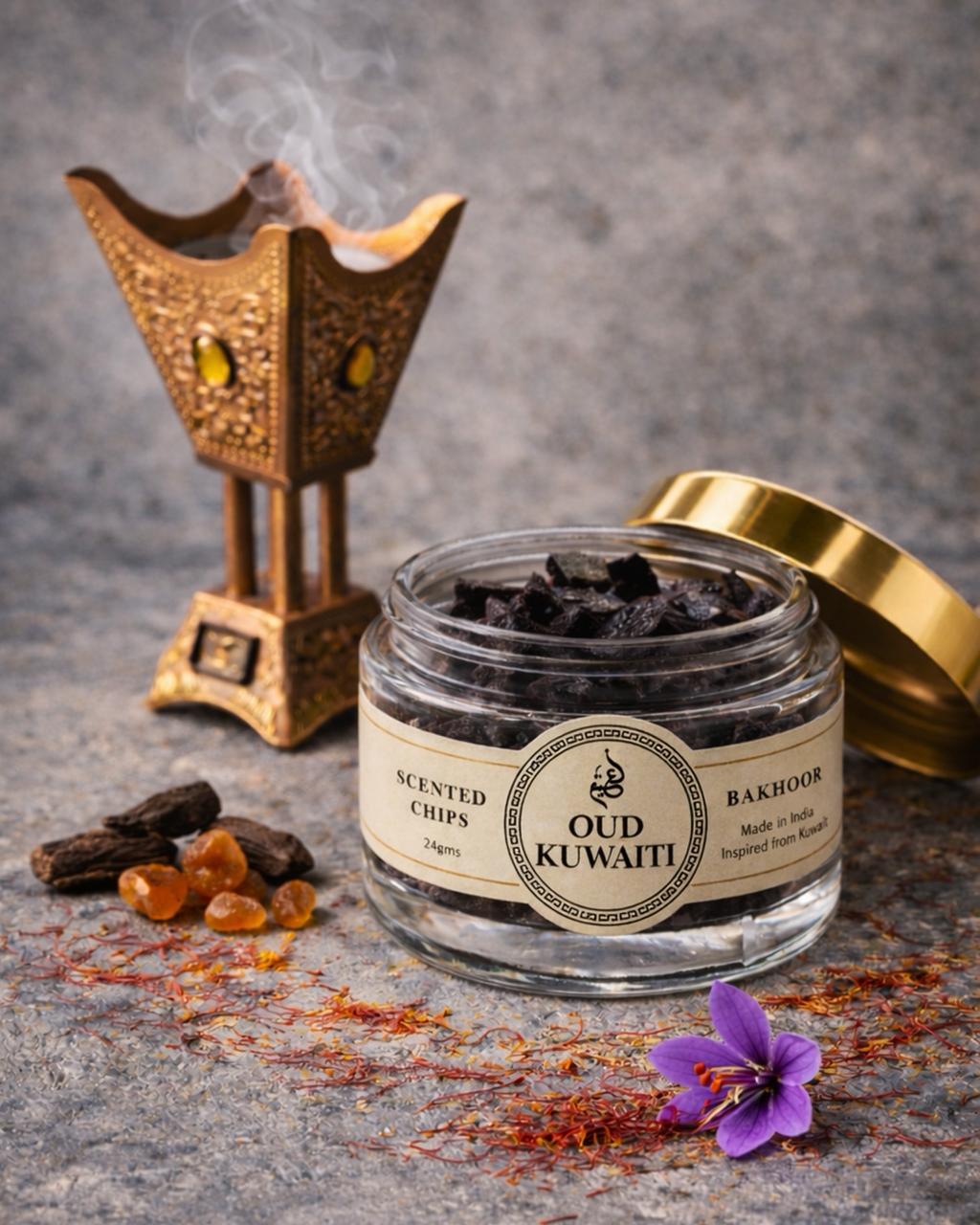 Oud Kuwaiti Bakhoor Scented Chips 24g | Premium Strong Oud Aroma with Dark Saffron & Leathery Musk | Long Lasting Fragrance for Home, Prayer & Meditation - Nayeem Perfumes 